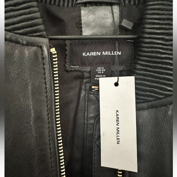 Karen Millen Vintage Washed Leather Bomber Jacket New With Tags Sold Out Online - Picture 4 of 6